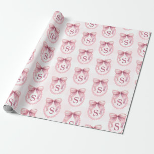 Initiaal Schattige Roze Bow Coquette Custom Cadeaupapier