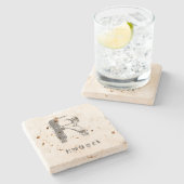 Initiaal Sjabloon Elegant Cool Monogram Travertine Stenen Onderzetter (Zijkant)