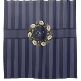 Initiaal Stripe Elegant Winter Garden Floral Wreat Douchegordijn