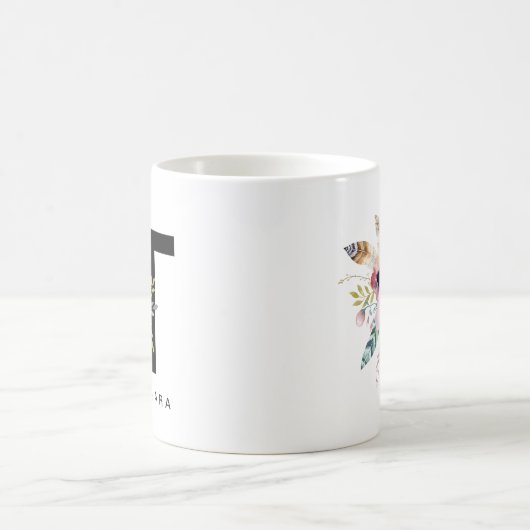 Initiaal "T" Alfabet Mok Monogram Boho Waterverf (Center)