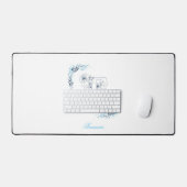 Initiaal "T" Blauw Monogram Kalm Bloemen Bureaumat (Keyboard & Muis)