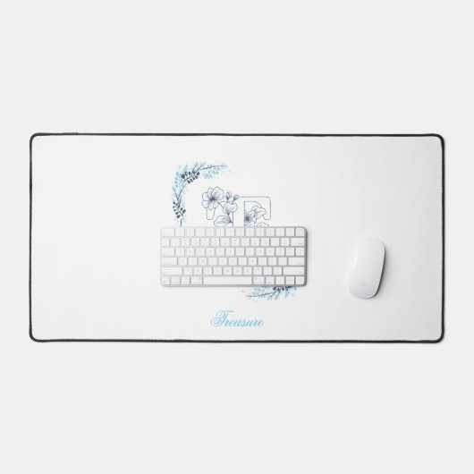 Initiaal "T" Blauw Monogram Kalm Bloemen Bureaumat (Keyboard & Muis)