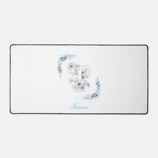 Initiaal "T" Blauw Monogram Kalm Bloemen Bureaumat (Voorkant)