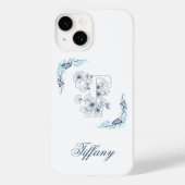 Initiaal "T" Blauw Monogram Kalm Bloemen Case-Mate iPhone Case (Achterkant)