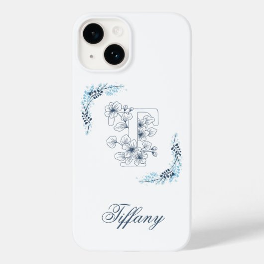 Initiaal "T" Blauw Monogram Kalm Bloemen Case-Mate iPhone Case (Achterkant)