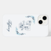 Initiaal "T" Blauw Monogram Kalm Bloemen Case-Mate iPhone Case (Achterkant (horizontaal))