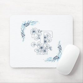 Initiaal "T" Blauw Monogram Kalm Bloemen Muismat