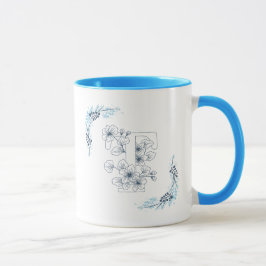 Initiaal "T" Blauw Monogram Kalme Bloemenkoffie Mok