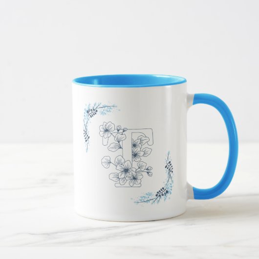 Initiaal "T" Blauw Monogram Kalme Bloemenkoffie Mok (Rechts)