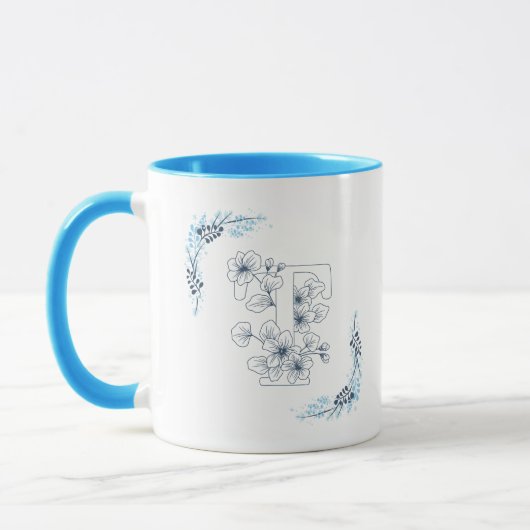 Initiaal "T" Blauw Monogram Kalme Bloemenkoffie Mok (Links)