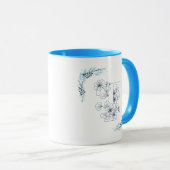 Initiaal "T" Blauw Monogram Kalme Bloemenkoffie Mok (Voorkant rechts)