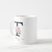 Initiaal T Monogram Bloembloem Roze Rozen Mok (Voorkant links)