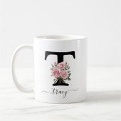 Initiaal T Monogram Bloembloem Roze Rozen Mok (Links)