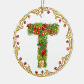 initiaal T monogrammed kerstversiering - cirkel Keramisch Ornament (Links)