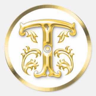 Initiaal T ronde Sticker in goud