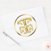 Initiaal T ronde Sticker in goud (Envelop)
