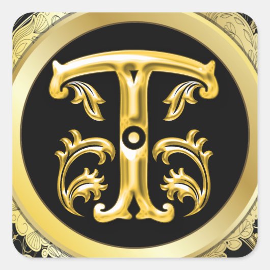 Initiaal T Vierkante Sticker in Goud (Voorkant)