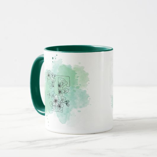 Initiaal T Waterverf Monogram Groen Botanisch Mok (Voorkant links)