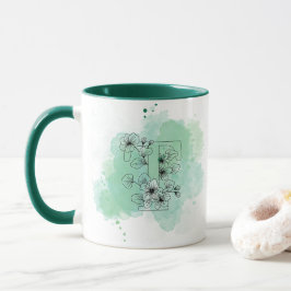 Initiaal T Waterverf Monogram Groen Botanisch Mok