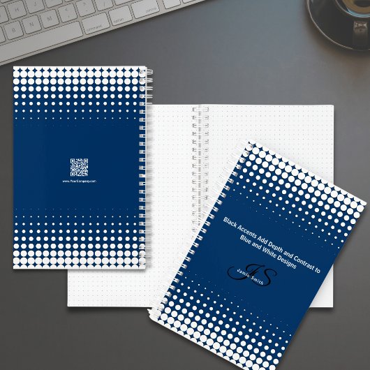 Initiaal Tagline Halftoon Blauw Wit Personal Notitieboek