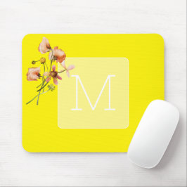 Initiaal trendy neon geel bloemenwaterverf muismat