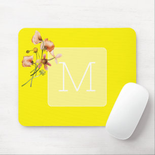 Initiaal trendy neon geel bloemenwaterverf muismat
