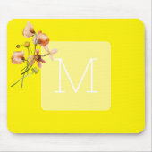 Initiaal trendy neon geel bloemenwaterverf muismat (Voorkant)