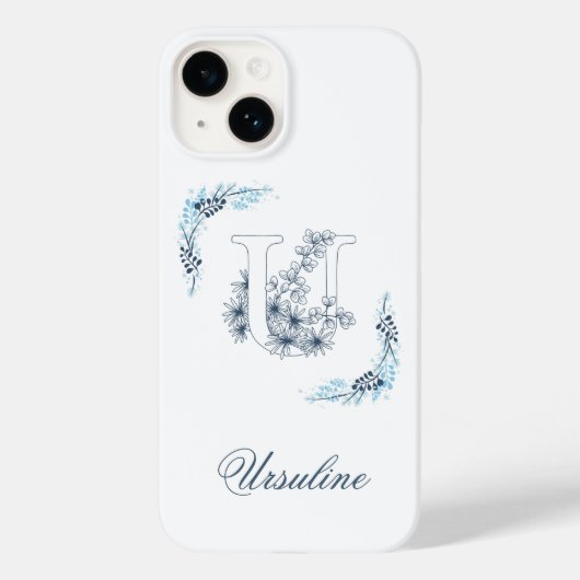 Initiaal "U" Blauw Monogram Kalme Bloemen Case-Mate iPhone Case (Achterkant)