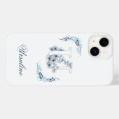 Initiaal "U" Blauw Monogram Kalme Bloemen Case-Mate iPhone Case (Achterkant (horizontaal))