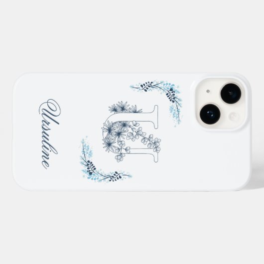 Initiaal "U" Blauw Monogram Kalme Bloemen Case-Mate iPhone Case (Achterkant (horizontaal))