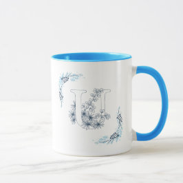 Initiaal "U" Blauw Monogram Kalme Bloemenkoffie Mok