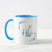 Initiaal "U" Blauw Monogram Kalme Bloemenkoffie Mok (Links)