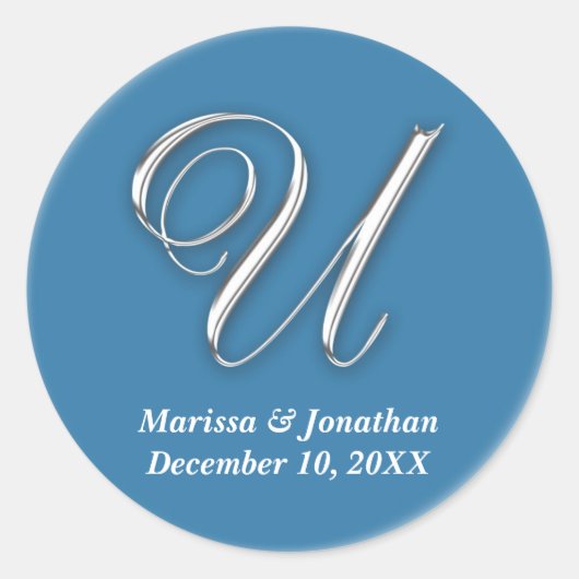 Initiaal U blauwe monogram douanenaam vóór zegel (Voorkant)