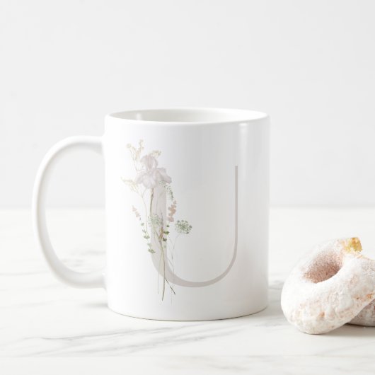Initiaal U met Zachte kleur bloem Koffie Mok (Met donut)