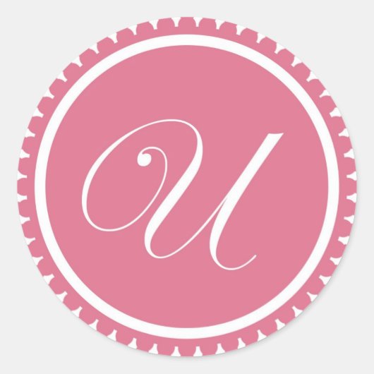 Initiaal U princess roze monogram, bevoordeling Ronde Sticker (Voorkant)