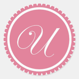 Initiaal U princess roze monogram, bevoordeling Ronde Sticker