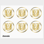 Initiaal U ronde Sticker in goud (Vel)