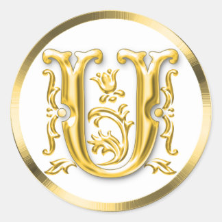 Initiaal U ronde Sticker in goud