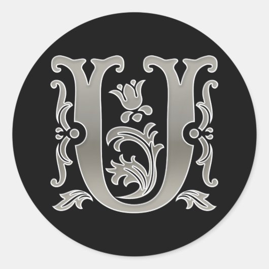 Initiaal U Ronde Sticker in zilver (Voorkant)