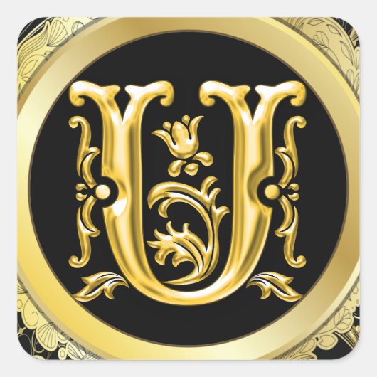 Initiaal U Vierkante Sticker in Goud (Voorkant)