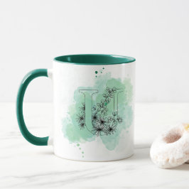 Initiaal U Waterverf Monogram Groen Botanisch Mok