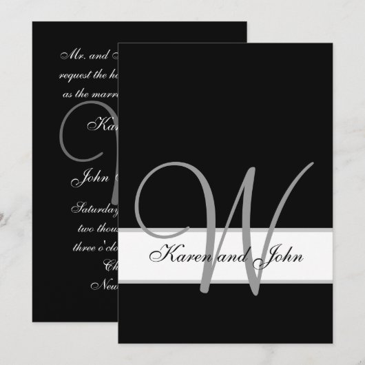 Initiaal uitnodiging voor Black, White Wedding Mon (Voorkant / Achterkant)