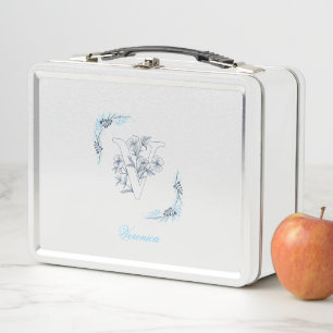 Initiaal "V" Blauw Monogram Kalme Bloemen