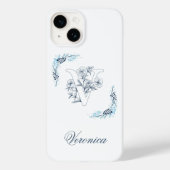 Initiaal "V" Blauw Monogram Kalme Bloemen Case-Mate iPhone Case (Achterkant)