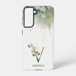 Initiaal V Gold & Greenery Elegant Samsung Galaxy Hoesje