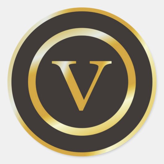 Initiaal V Gouden Monogram Bruiloft Ronde Sticker (Voorkant)