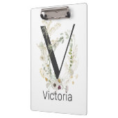 Initiaal V met zachte kleurenbloem Aangepast Klembord (Links)