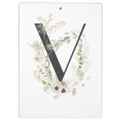 Initiaal V met zachte kleurenbloem Aangepast Klembord (Achterkant)