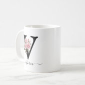 Initiaal V Monogram Bloembloem Roze Rozen Mok (Voorkant links)
