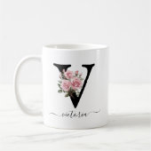 Initiaal V Monogram Bloembloem Roze Rozen Mok (Links)